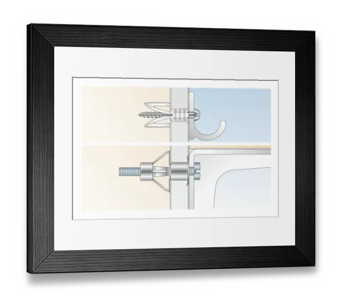 Framed Print : Digital Illustration of plastic and metal cavity fixings inserted in wall Framed Print : Digital Illustration of plastic and metal cavity fixings inserted in wall
