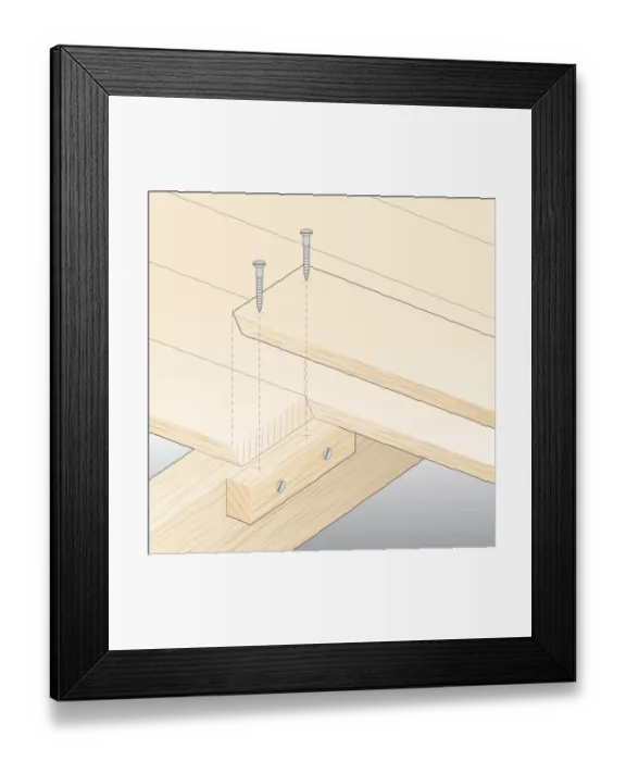 Framed Print : Digital illustration showing batten screwed to joist below timber floorbaords Framed Print : Digital illustration showing batten screwed to joist below timber floorbaords