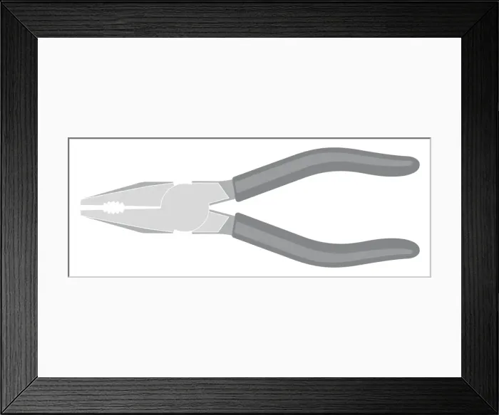 Framed Print : Black and white illustration of combination pliers Framed Print : Black and white illustration of combination pliers