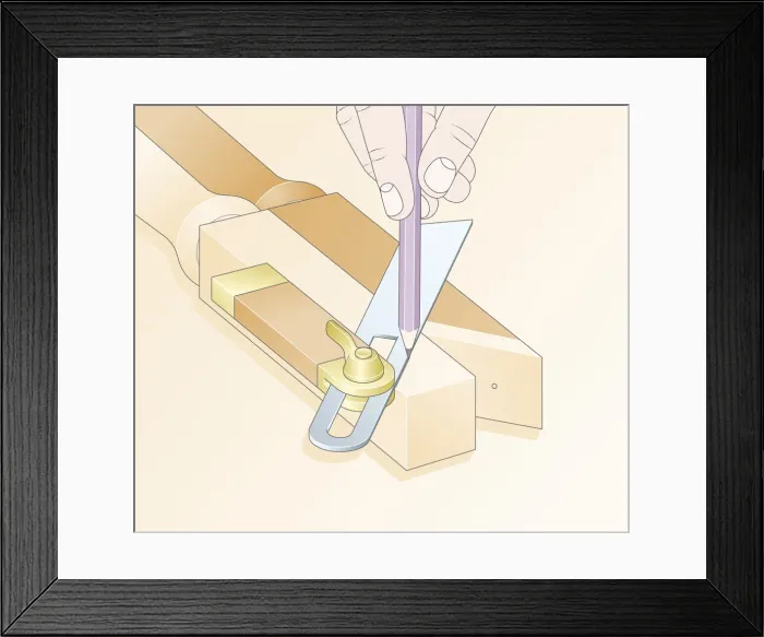 Framed Print : Digital Illustration of using pencil and sliding bevel to transfer joint angle to new spindle on baluster Framed Print : Digital Illustration of using pencil and sliding bevel to transfer joint angle to new spindle on baluster