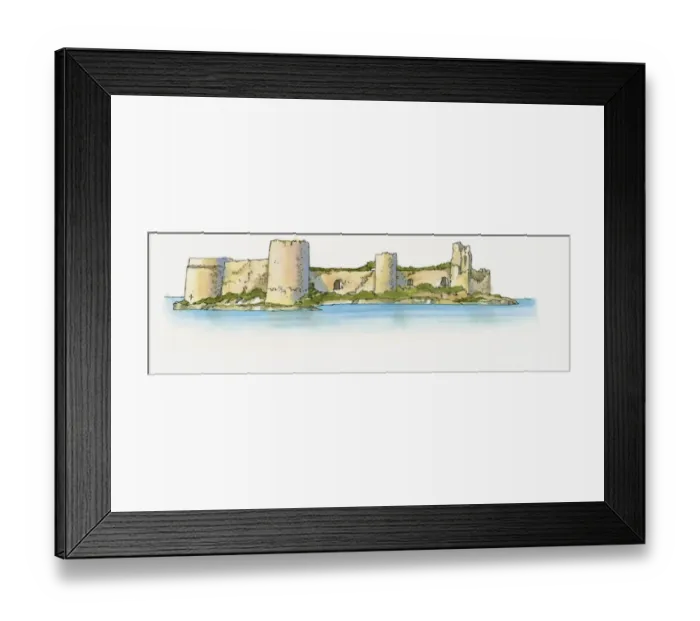 Framed Print : Illustration of castle in the Mediterranean Sea near Kizkalesi, Turkey Framed Print : Illustration of castle in the Mediterranean Sea near Kizkalesi, Turkey