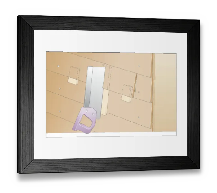 Framed Print : Digital Illustration showing saw cutting small area of weatherboard Framed Print : Digital Illustration showing saw cutting small area of weatherboard