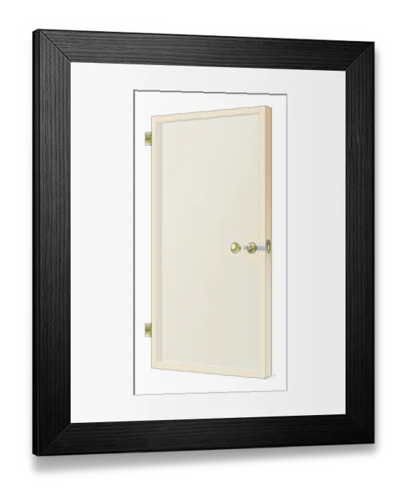 Framed Print : Digital illustration of flush door showing hinges, doorknob and latch block Framed Print : Digital illustration of flush door showing hinges, doorknob and latch block