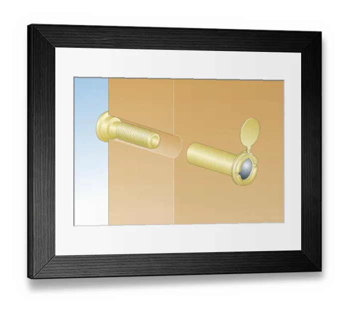 Framed Print : Digital illustration of peephole viewer