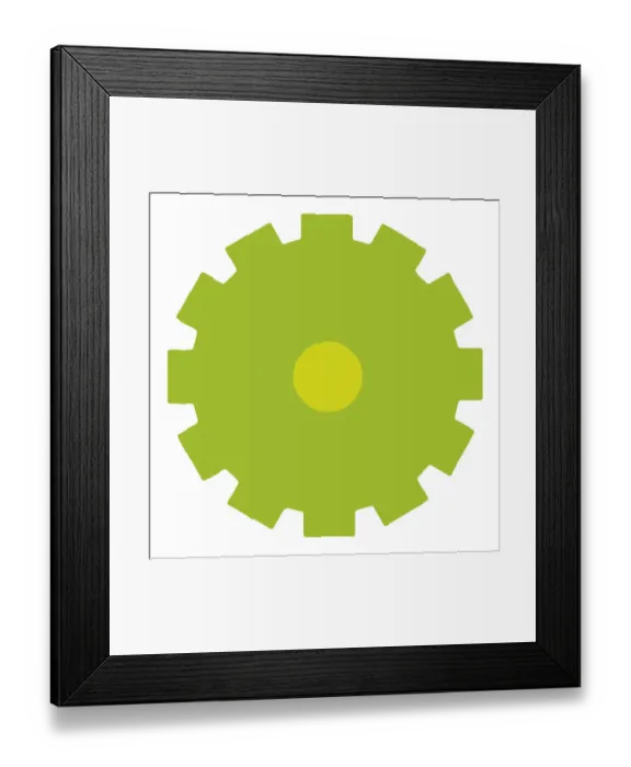Framed Print : Digital illustration of green cog