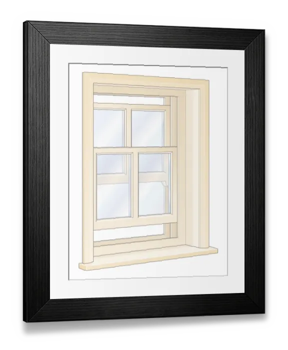 Framed Print : Illustration double hung sash window Framed Print : Illustration double hung sash window