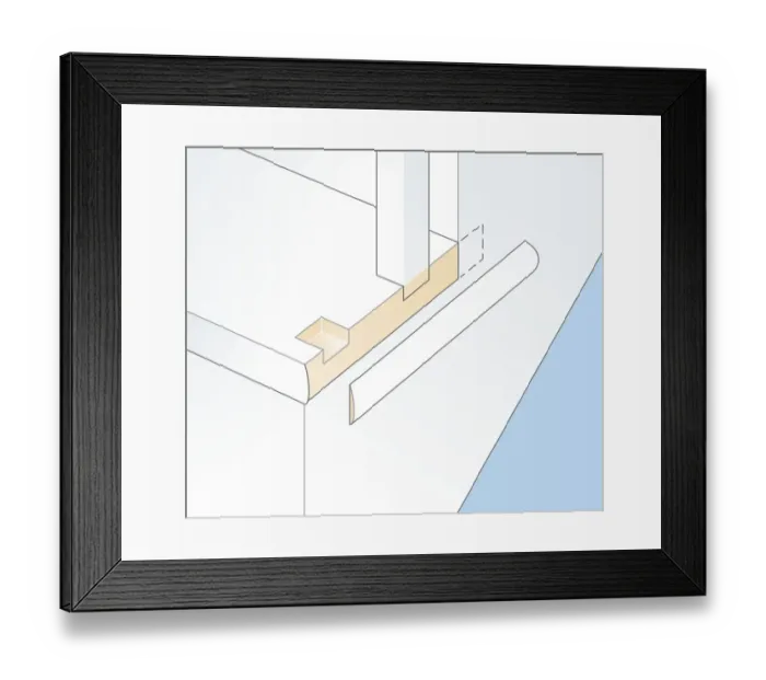 Framed Print : Digital illustration showing prised off planted moulding below balusters Framed Print : Digital illustration showing prised off planted moulding below balusters