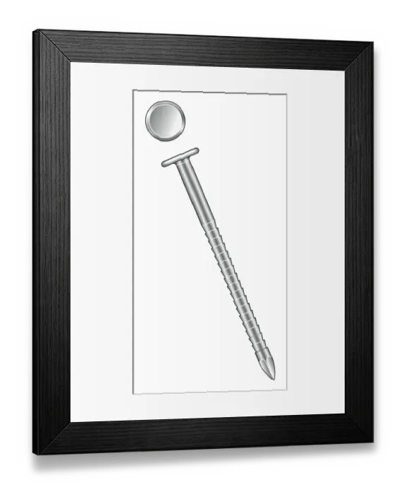 Framed Print : Illustration of annular nail with toothed shank and round head Framed Print : Illustration of annular nail with toothed shank and round head