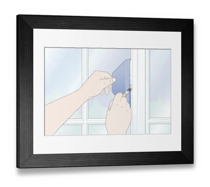 Framed Print : Digital illustration of using plastic paint shield to prevent painting on window Framed Print : Digital illustration of using plastic paint shield to prevent painting on window