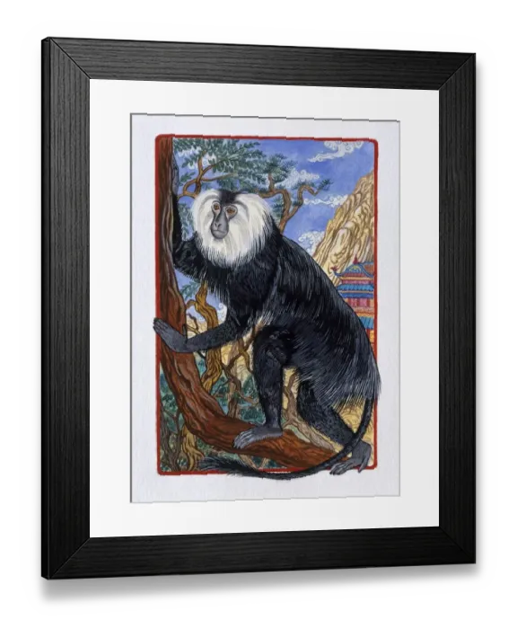 Framed Print : Illustration of Monkey climbing a Tree, representing Chinese Year Of The Monkey Framed Print : Illustration of Monkey climbing a Tree, representing Chinese Year Of The Monkey