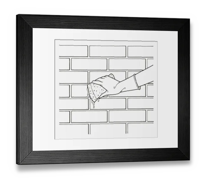 Framed Print : Black and white illustration of wearing washing up glove on hand to sponge brick wall Framed Print : Black and white illustration of wearing washing up glove on hand to sponge brick wall