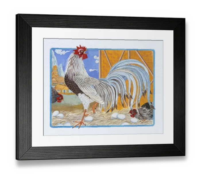Framed Print : Illustration of Rooster in the Hen Roost, representing Chinese Year Of The Rooster Framed Print : Illustration of Rooster in the Hen Roost, representing Chinese Year Of The Rooster