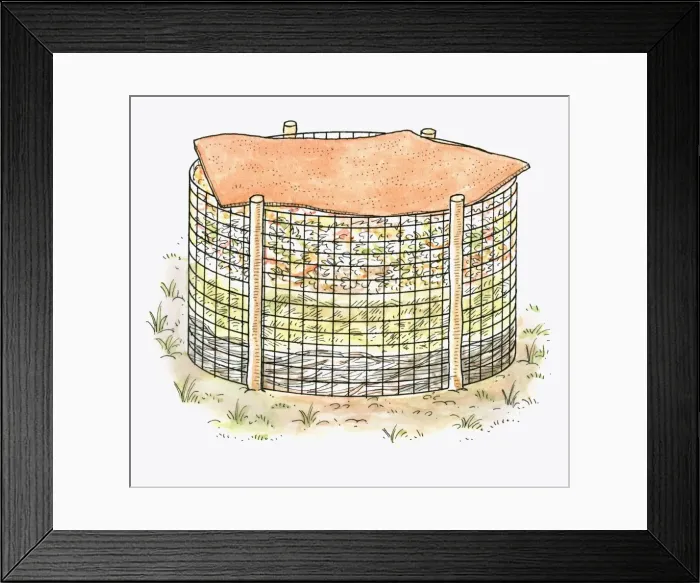 Framed Print : Illustration of old piece of carpet on top of compost bin Framed Print : Illustration of old piece of carpet on top of compost bin
