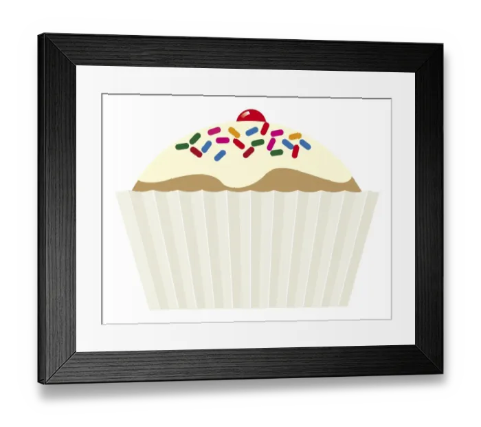 Framed Print : Digital illustration of iced cupcake with hundreds and thousands and cherry on top Framed Print : Digital illustration of iced cupcake with hundreds and thousands and cherry on top