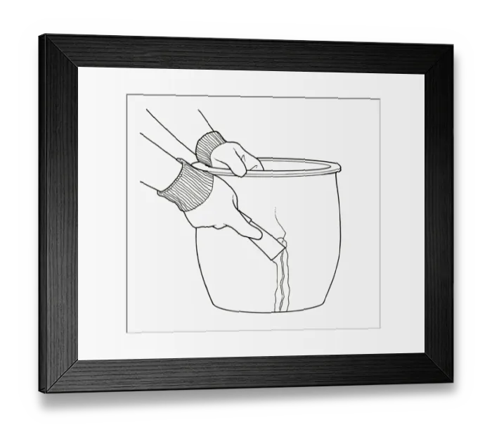 Framed Print : Black and white illustration of using trowel to repair crack in terracotta plant pot with grout Framed Print : Black and white illustration of using trowel to repair crack in terracotta plant pot with grout