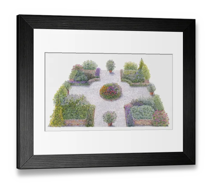Framed Print : Illustration of pot pourri herb bed in formal garden Framed Print : Illustration of pot pourri herb bed in formal garden