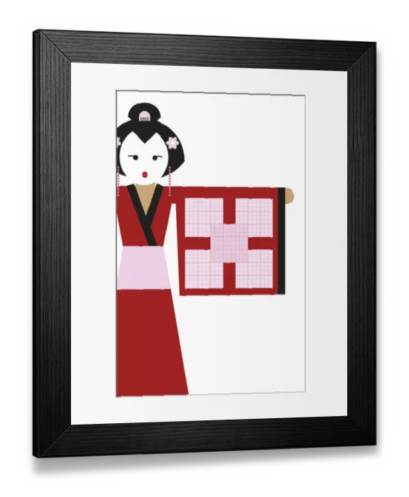 Framed Print : Digital illustration of Geisha with soduku grid on kimono sleeve Framed Print : Digital illustration of Geisha with soduku grid on kimono sleeve
