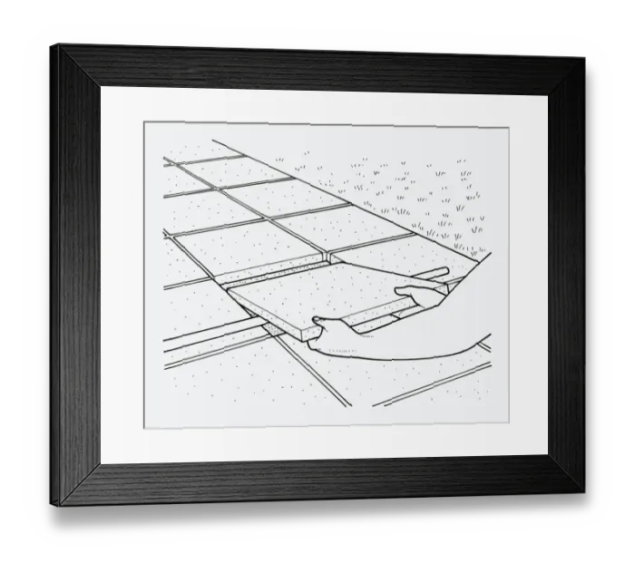 Framed Print : Black and white illustration showing how accurately position paving slab on ground Framed Print : Black and white illustration showing how accurately position paving slab on ground