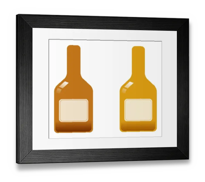 Framed Print : Digital illustration of blank labels on two whisky bottles Framed Print : Digital illustration of blank labels on two whisky bottles
