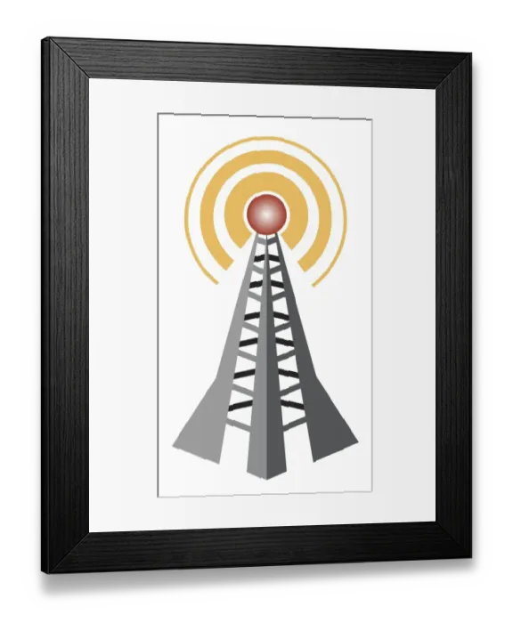 Framed Print : Illustration of television signal broadcasting from communications tower