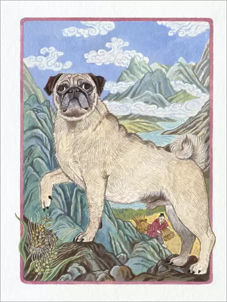 Illustration of Dog Going Onto The Mountain, representing Chinese Year Of The Dog