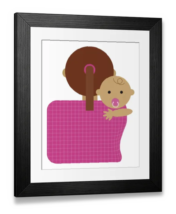 Framed Print : Digital illustration representing mother and baby with dummy in mouth looking over her shoulder
