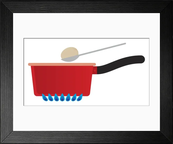 Framed Print : Digital illustration of boiled egg on spoon above red saucepan Framed Print : Digital illustration of boiled egg on spoon above red saucepan