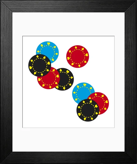 Framed Print : Digital illustration of black, red and blue gambling chips Framed Print : Digital illustration of black, red and blue gambling chips