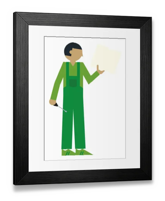 Framed Print : Digital illustration of man wearing green dungarees holding screwdriver Framed Print : Digital illustration of man wearing green dungarees holding screwdriver