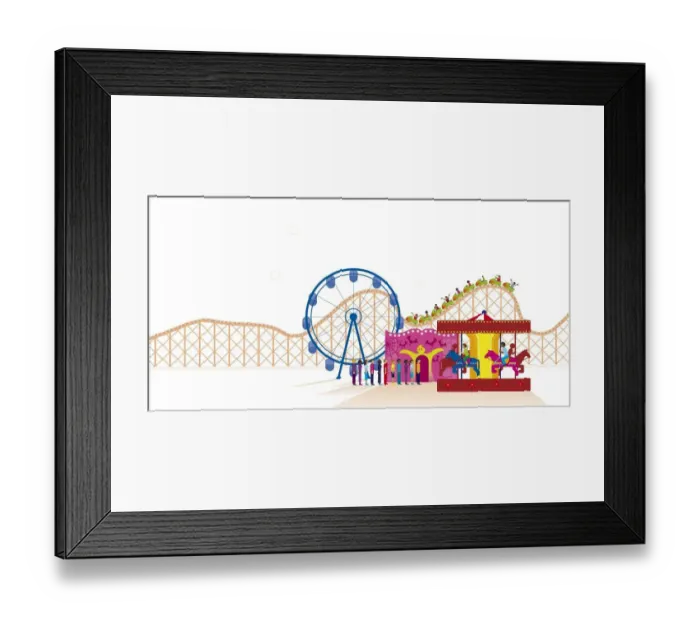 Framed Print : Digital illustration of fairground attractions at amusement park Framed Print : Digital illustration of fairground attractions at amusement park