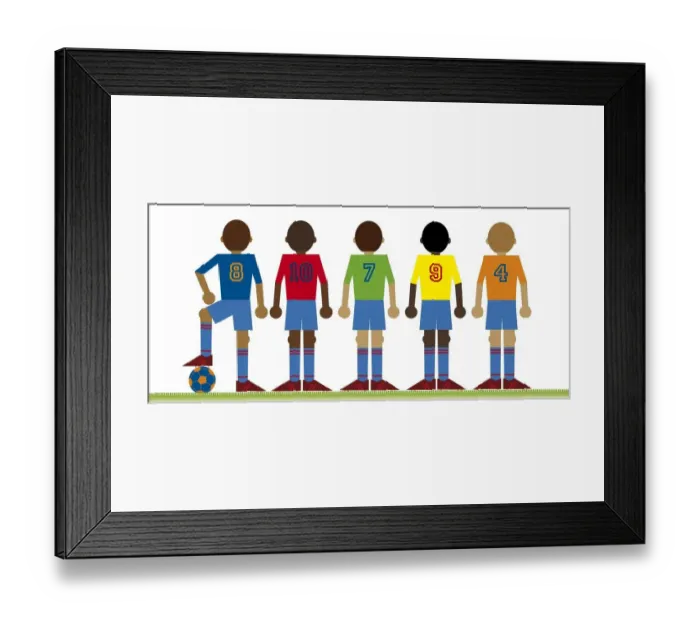 Framed Print : Digital illustration of five football players, rear view Framed Print : Digital illustration of five football players, rear view