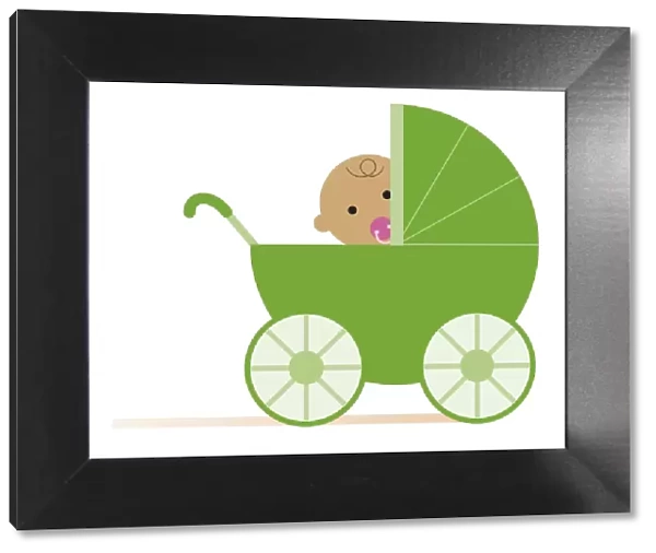 Digital illustration of of baby in old fashioned pram