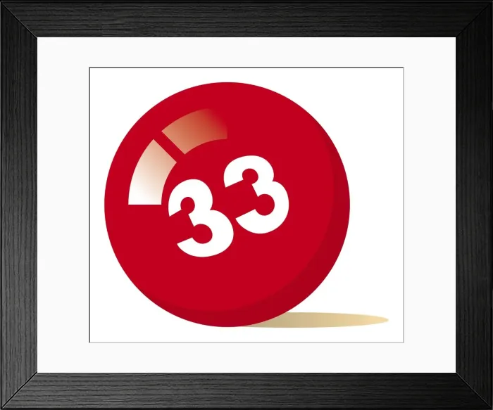 Framed Print : Digital illustration of number 33 on red ball