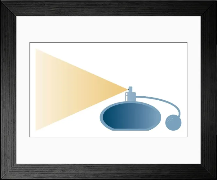 Framed Print : Digital illustration of perfume spraying from old fashioned perfume atomizer