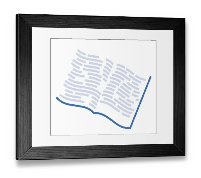 Framed Print : Digital illustration representing text on pages of open book Framed Print : Digital illustration representing text on pages of open book