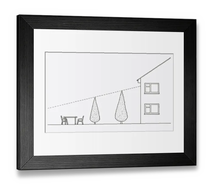 Framed Print : Black and white illustration of showing how to use trees for shade and privacy in garden Framed Print : Black and white illustration of showing how to use trees for shade and privacy in garden