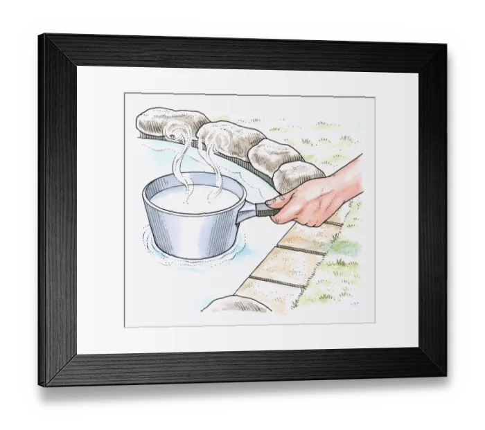 Framed Print : Illustration of showing how to melt ice covering pond using base of saucepan containing boiling wate Framed Print : Illustration of showing how to melt ice covering pond using base of saucepan containing boiling wate