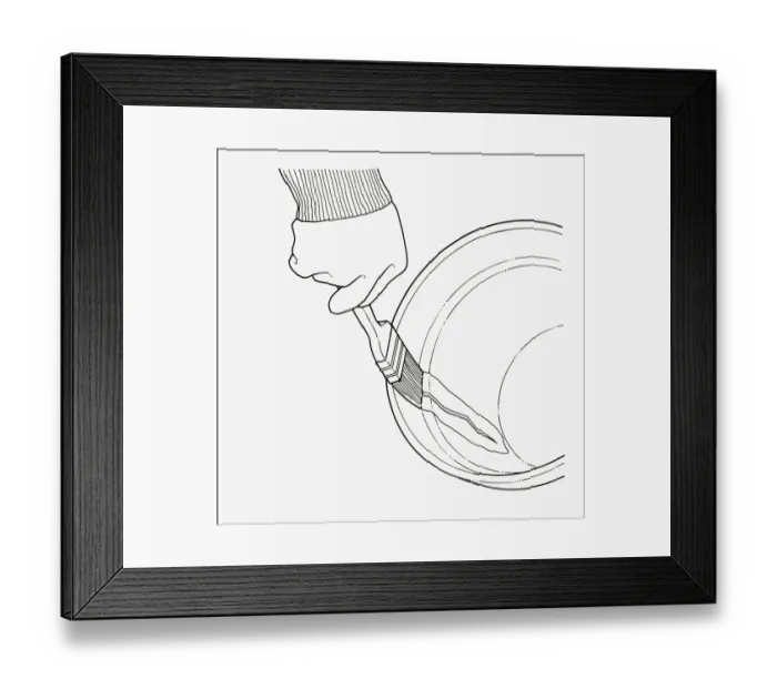 Framed Print : Black and white illustration of using paintbrush to waterproof grout covering crack in terracotta po