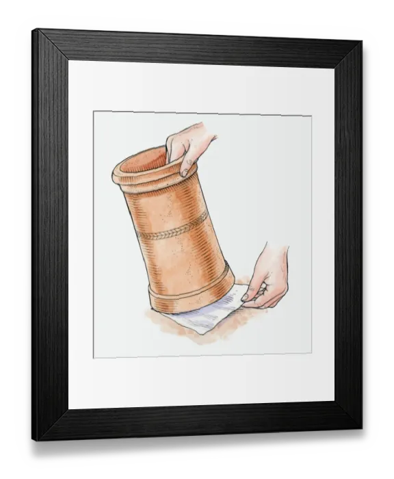Framed Print : Illustration of using piece of netting below old terracotta chimney pot to prevent pests from enteri Framed Print : Illustration of using piece of netting below old terracotta chimney pot to prevent pests from enteri