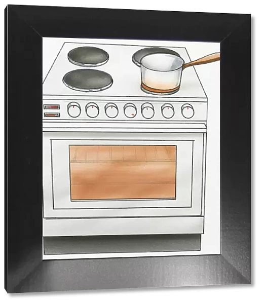 Illustration of saucepan on ceramic hob of European electric cooker with oven