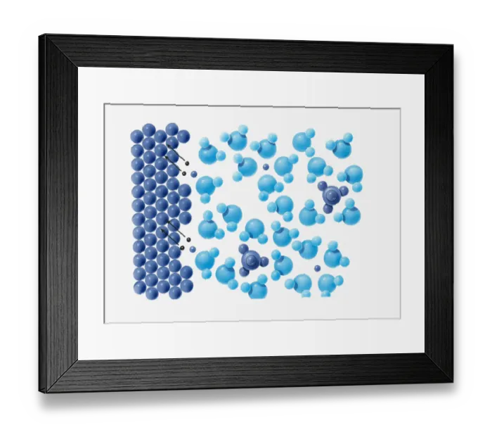 Framed Print : Illustration of copper pipe anode, showing how positive terminal on battery draws electrons from anode oxidising copper atoms to copper cations Framed Print : Illustration of copper pipe anode, showing how positive terminal on battery draws electrons from anode oxidising copper atoms to copper cations