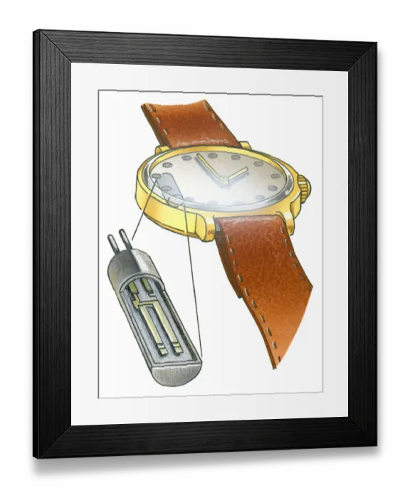 Framed Print : Illustration of solar cell used in light-powered quartz crystal wrist watch Framed Print : Illustration of solar cell used in light-powered quartz crystal wrist watch