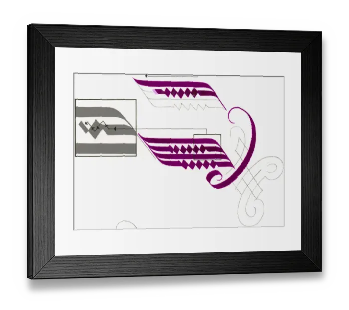 Framed Print : Illustration of incomplete cadel flourishing, a decorative extension to ascending or descending strokes, with inset showing how spine of cadel is composed using diamonds
