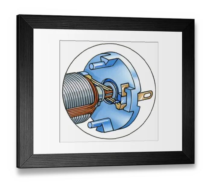 Framed Print : Illustration of multipole electric motor with metal magnetic strips and commutator Framed Print : Illustration of multipole electric motor with metal magnetic strips and commutator