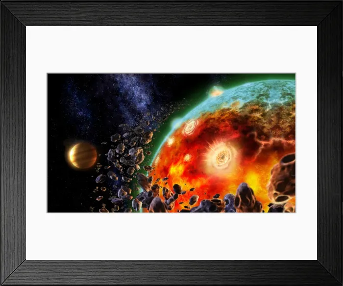Framed Print : Digitally generated image showing volcanic eruptions during formation of Earth Framed Print : Digitally generated image showing volcanic eruptions during formation of Earth