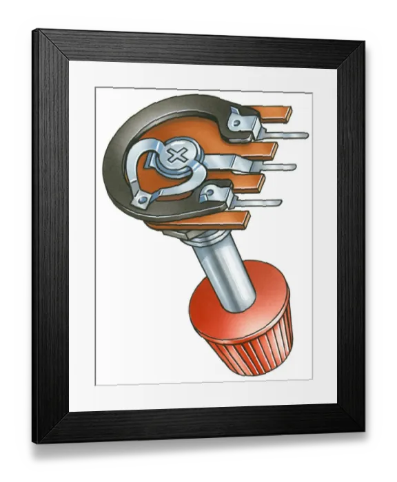Framed Print : Illustration of volume control knob of radio showing metal contact sliding along carbon track Framed Print : Illustration of volume control knob of radio showing metal contact sliding along carbon track