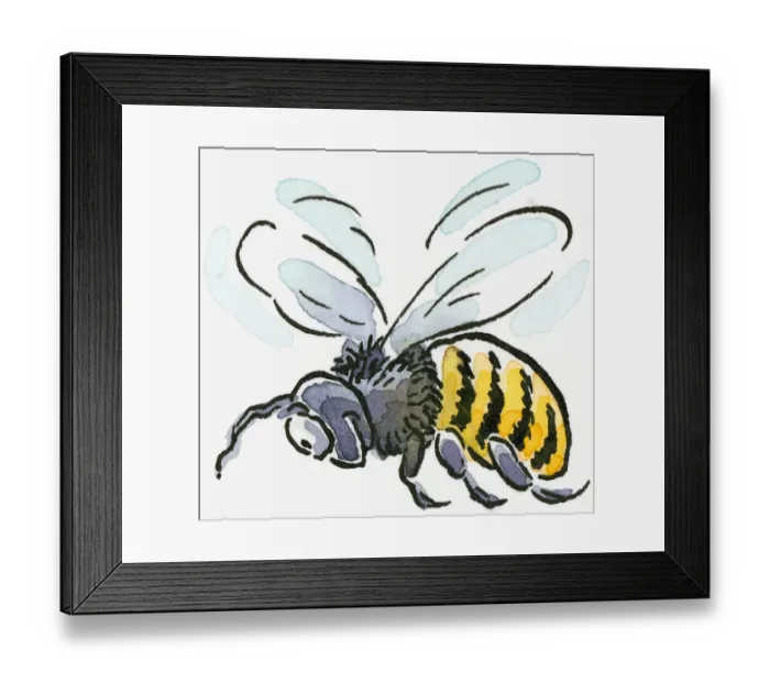 Framed Print : Cartoon of Honey Bee (Apis mellifera), flying