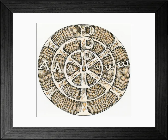 Framed Print : Black and white illustration of round symbol with three concentric circles and letters within Framed Print : Black and white illustration of round symbol with three concentric circles and letters within
