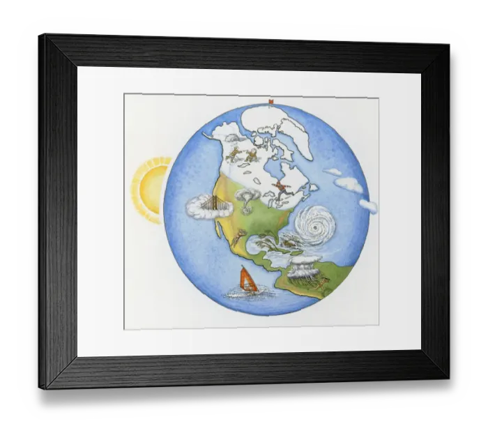 Framed Print : Illustration of various weather conditions in different parts of the world Framed Print : Illustration of various weather conditions in different parts of the world