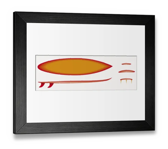 Framed Print : Digitally generated illustration of surfboard in sequence of shapes and fins Framed Print : Digitally generated illustration of surfboard in sequence of shapes and fins
